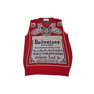 Vintage Budweiser Anheuser Busch Beer Sweater Vest Label Logo Knit Size Small